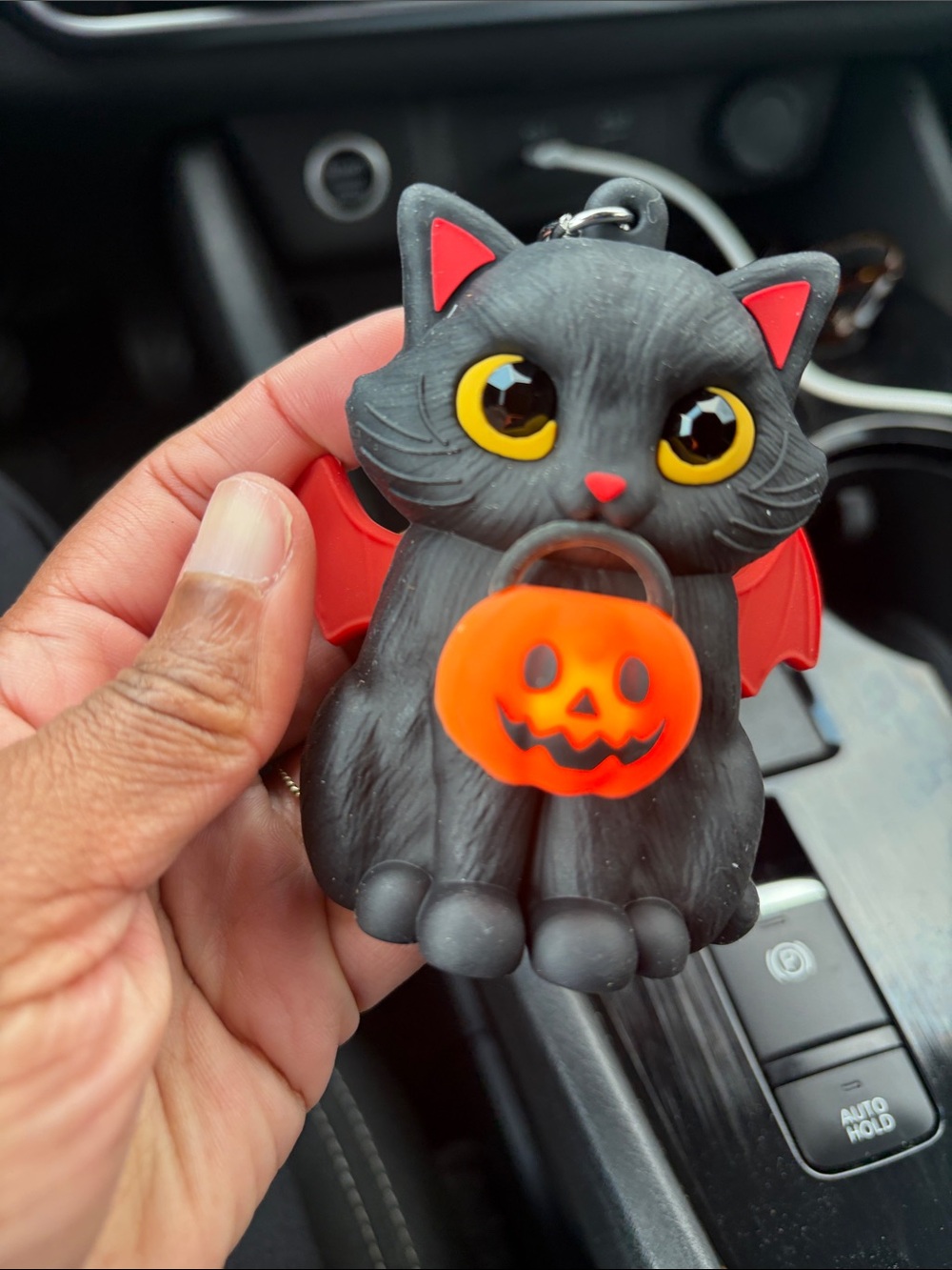 B&BW Black Cat Halloween Keychain Plush with Orange Pumpkin - lights up - Picture 2 of 5